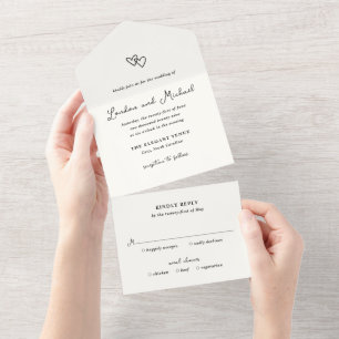 Invitation Tout En Un Cœurs Dessinés à la Main Doodle Mariage Moderne