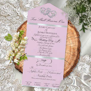 Invitation Tout En Un Cœurs Doubles Romantiques - Perle Rose/Argent