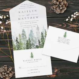 Invitation Tout En Un Collection de Mariages de la forêt de pins d'aquar