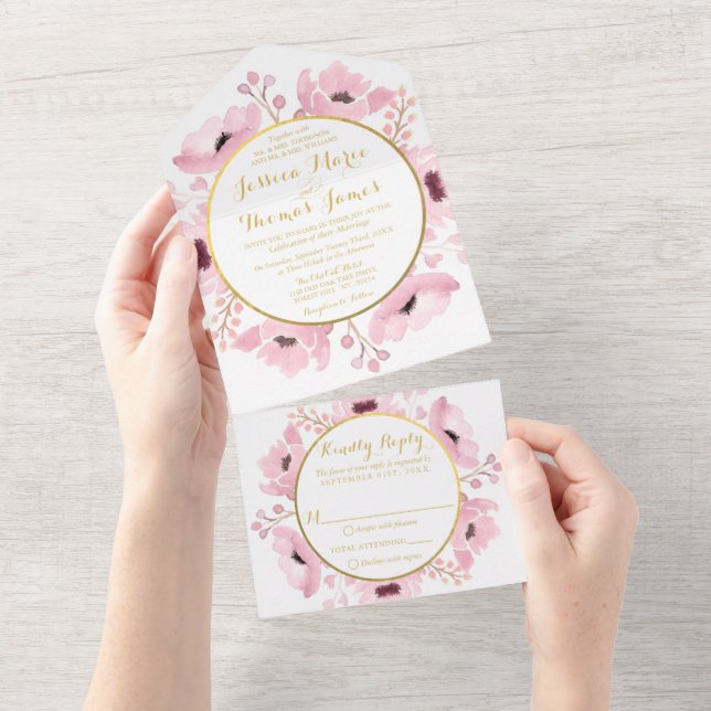 Invitation Tout En Un Collection de Mariages floraux rose-printemps (Déchirure)