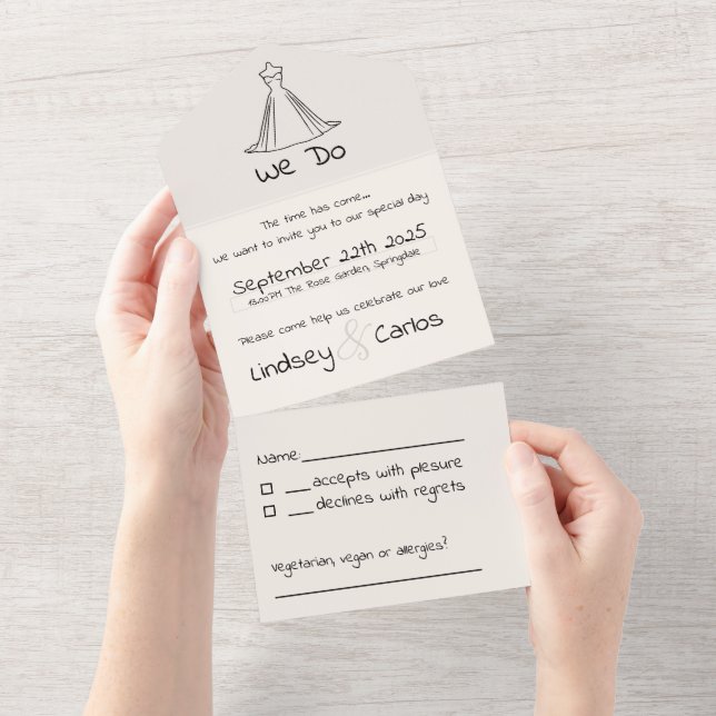 Invitation Tout En Un Collection mariage moderne élégante Silhouette Col (Déchirure)