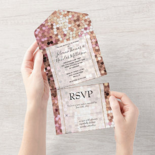 Invitation Tout En Un Confetti rose Gold Blush Rose