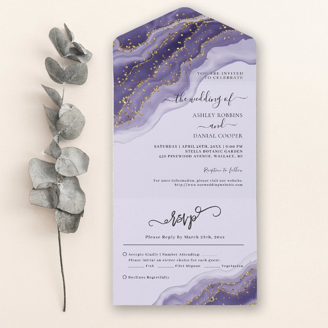 Invitation Tout En Un Confetti violet Mariage d'été tout en un (Créateur téléchargé)