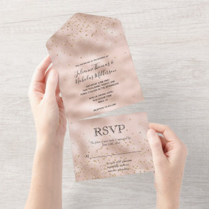Invitation Tout En Un Confettis Rose Pâle Or