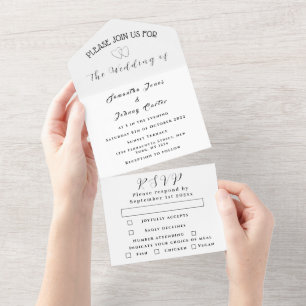 Invitation Tout En Un Contemporain Simple Noir Calligraphie Mariage