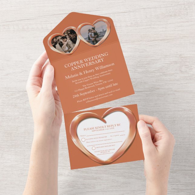 Invitation Tout En Un Copper mariage anniversaire 7 ans fête (Déchirure)