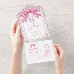 Invitation Tout En Un Coquette Bow rose Love Shack Baby shower