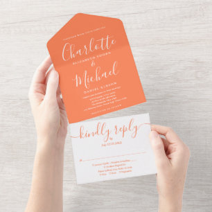 Invitation Tout En Un Coral Contemporary Script minimaliste Mariage