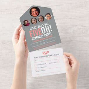 Invitation Tout En Un Coral Grey 50e anniversaire FIVEOH! photo de la fê