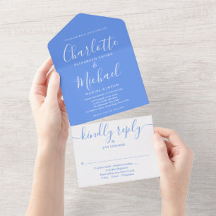 Invitation Tout En Un Cornflower Blue Modern Signature Script Mariage