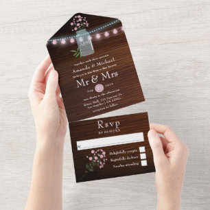 Invitation Tout En Un Cosmos rose et bleu Mariage campagnard rustique de