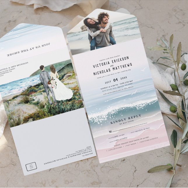 Invitation Tout En Un Côte Ocean Beach tout en un mariage Inviter (Créateur téléchargé)