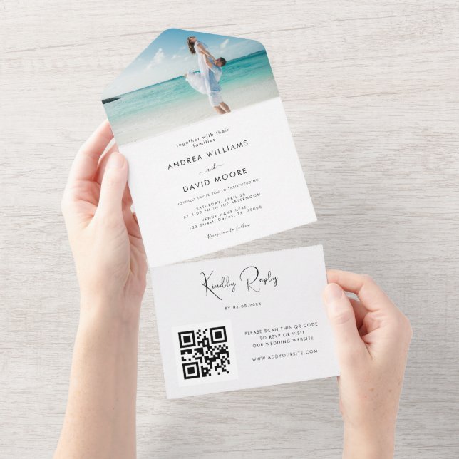 Invitation Tout En Un Côte Ocean Beach Turquoise Sea Lake Mariage photo (Déchirure)