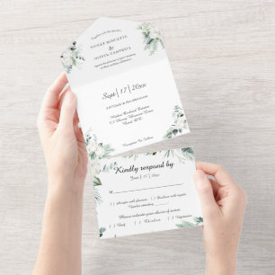 Invitation Tout En Un Coton d'Eucalyptus   Blanc moderne blanc RSVP
