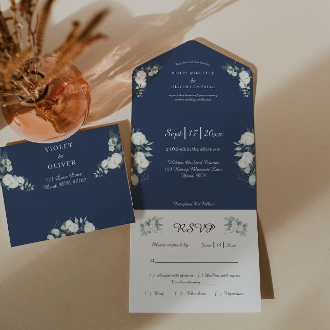 Invitation Tout En Un Coton d'Eucalyptus | Navy Modern v2 (Créateur téléchargé)