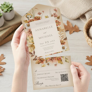 Invitation Tout En Un Cottage rustique Cottage Coeur Automne Fleur sauva