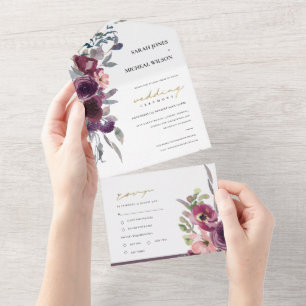 INVITATION TOUT EN UN COULEUR D'EAU VERTE BURGUNDY BLUSH PEACH FLORAL