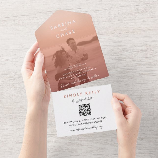 Invitation Tout En Un Couleur Découpe Moderne Mariage Photo Design (Déchirure)