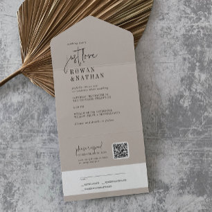 Invitation Tout En Un COULEUR moderne ÉDITABLE Just Love QR Code Mariage