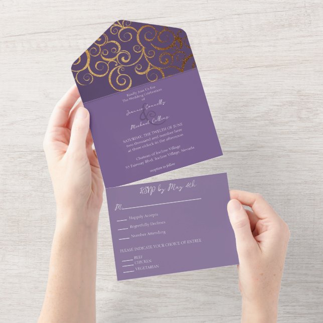 Invitation Tout En Un Couleurs riches avec Mariage or (Déchirure)