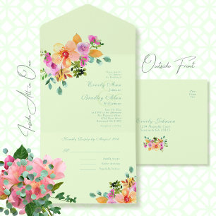 Invitation Tout En Un Couleurs vives et audacieuses, aquarelle florale b
