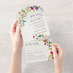 Invitation Tout En Un Couronne de fleurs sauvages exotiques de la forêt