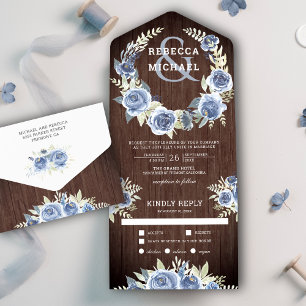 Invitation Tout En Un Couronne de mariage en bois rustique avec fleurs d
