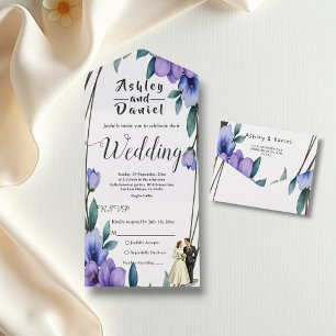 Invitation Tout En Un Couronne florale rustique élégante pour mariage de