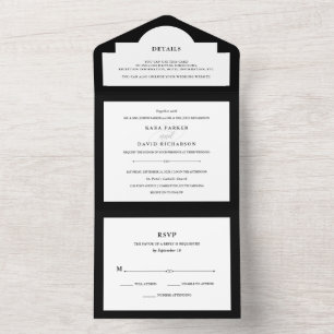 Invitation Tout En Un Couture élégante   Mariage noir et blanc