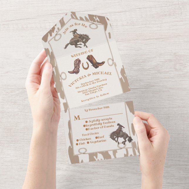 Invitation Tout En Un Cowboy Western Rodeo Mariage (Déchirure)