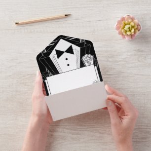 Invitation Tout En Un Cravate noire Champagne