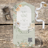 Crème et Boho jaune Floral Sage vert QR Code