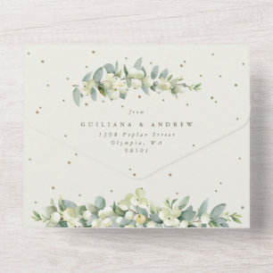 Invitation Tout En Un Crème formelle Snowberry+Eucalyptus Mariage d'hive