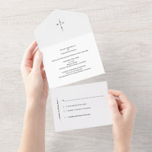 Invitation Tout En Un Croix chic monogrammée à la main