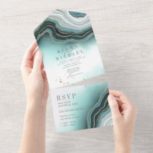 Invitation Tout En Un Crystal Agate Mariage Turquoise ID825