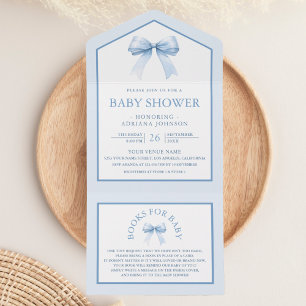 Invitation Tout En Un Cute Pastel Blue Coquette Bow Baby shower