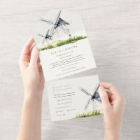 Cute Rustic Watercolor Windmill Mariage de thème d