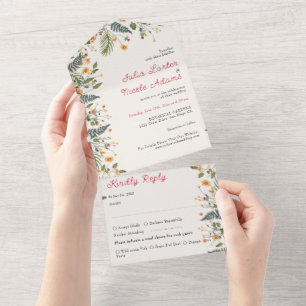 Invitation Tout En Un Daffodiles botaniques Daisy Peony Flowers Mariage