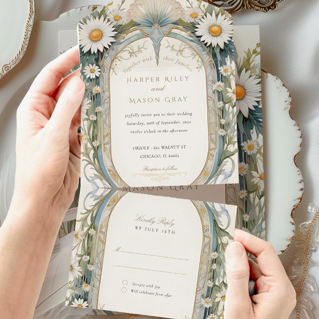 Invitation Tout En Un Daisies Mariage Perforforé RSVP (Créateur téléchargé)