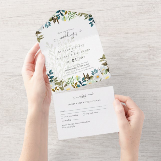 Invitation Tout En Un Daisy Fleur sauvage Mariage de verdure (Déchirure)