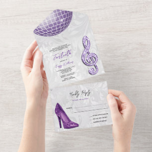 Invitation Tout En Un Damask, Purple Stiletto, Music & Disco Ball 40e
