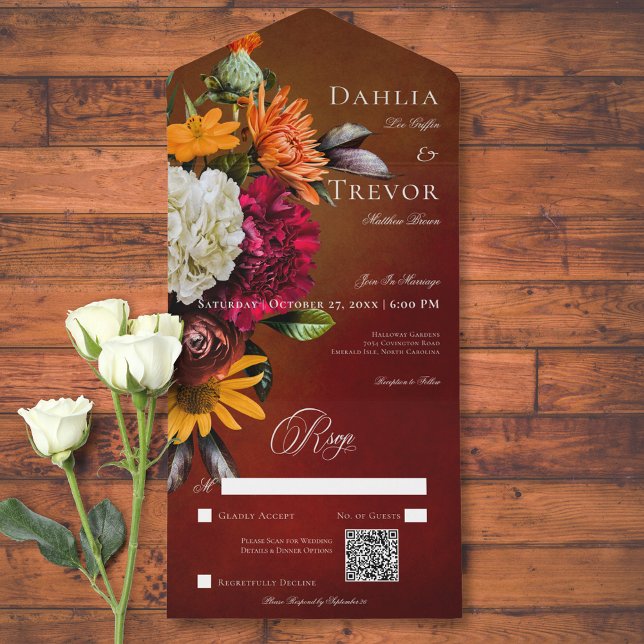 Invitation Tout En Un Dark Elegant Summer Sunset Floral QR Code (Dark Elegant Summer Sunset Floral QR Code All In One Invitation)