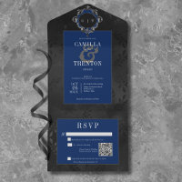 Dark gothique noir & bleu Floral Satin Code QR