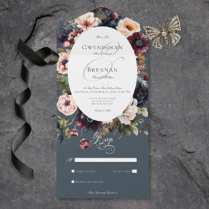 Invitation Tout En Un Dark Moody Bourgogne Oval Cadre Floral Non Dîner