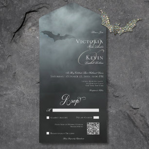 Invitation Tout En Un Dark Moody - Mariage de code QR pour chauve-souris
