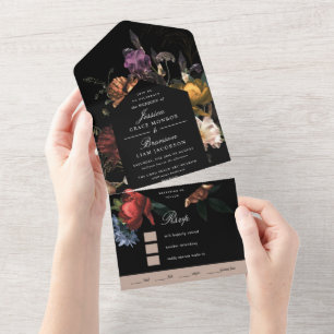 Invitation Tout En Un Dark Moody Romantic Floral Néerlandais Mariage