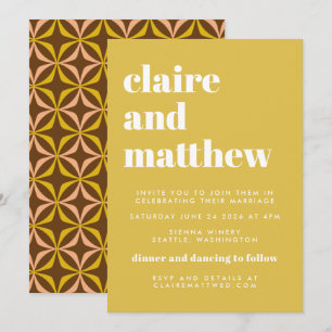 Invitation Tout-en-un de Mariage géométrique jaune du milieu 