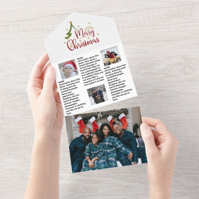 Invitation Tout En Un 🎄 de Noël de famille ✨ Bulletin photo (Déchirure)