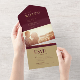 Invitation Tout En Un Déco type or Mariage photo Bourgogne