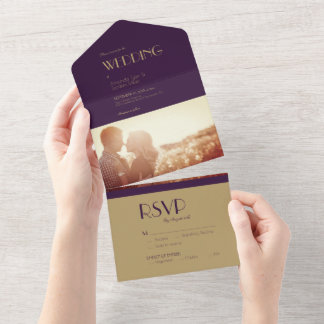 Invitation Tout En Un Déco type or | Mariage photo couleur violet foncé